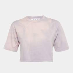 Pre Owned Off-White Lavender Tie & Dye Logo Applique Crop Top S