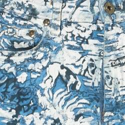 مملوكة مسبقًا Off-White Blue Printed Denim Tapestry Skinny Jeans S Waist 26"