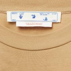 مملوكة مسبقًا Off-White Brown Logo Embroidered Cotton T-Shirt S 