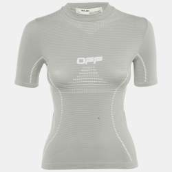 Pre Owned Off-White Grey Logo Jersey Active T-shirt S/M