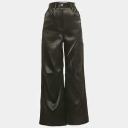 Pre Owned Off-White Black Glossy Raw Edge Wide Leg Trousers XS