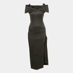 Pre Owned Off-White Satin Cold Shoulder Midi Dress S 