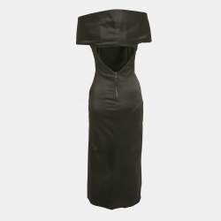 Pre Owned Off-White Satin Cold Shoulder Midi Dress S 