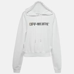 Pre Owned Off-White White Rhinestone Detail Cotton Hoodie M