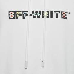 Pre Owned Off-White White Rhinestone Detail Cotton Hoodie M