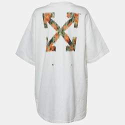 Pre Owned فستان تي شيرت قطن بطبعة سهم أبيض أوف وايت مقاس متوسط