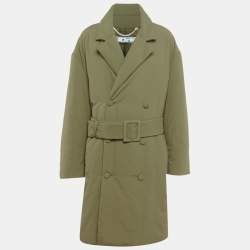 Pre Owned معطف أوف وايت أخضر صناعي بياقة مزدوجة مقاس صغير (سمول)