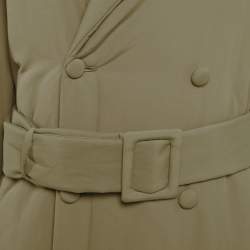 Pre Owned معطف أوف وايت أخضر صناعي بياقة مزدوجة مقاس صغير (سمول)