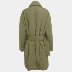 Pre Owned معطف أوف وايت أخضر صناعي بياقة مزدوجة مقاس صغير (سمول)