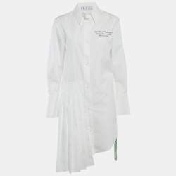 مملوكة مسبقًا Off-White White Cotton Asymmetric Pleated Long-Sleeved Shirt Dress S