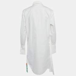 مملوكة مسبقًا Off-White White Cotton Asymmetric Pleated Long-Sleeved Shirt Dress S