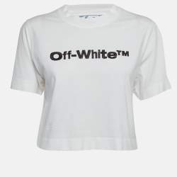 Pre Owned Off-White White Logo Embroidered Crop T-Shirt XS