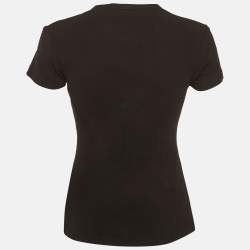 Pre Owned Off-White Black Logo Print Rib Knit T-Shirt S