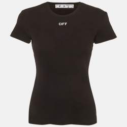 Pre Owned Off-White Black OFF Logo Print Rib Knit T-Shirt S