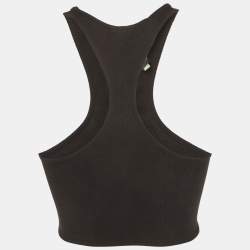 Pre Owned Off-White Black Logo Print Rib Knit Racer Back Tank Top S
