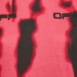 Pre Owned تي شيرت أوف وايت جيرسي بطبعة شعار وردي/أسود مقاس صغير