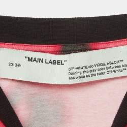 Pre Owned تي شيرت أوف وايت جيرسي بطبعة شعار وردي/أسود مقاس صغير