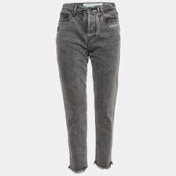 مملوكة مسبقًا Off-White Grey Denim Raw Edge Skinny Jeans S/Waist 26"