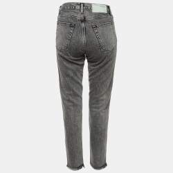Pre Owned Off-White Grey Denim Raw Edge Skinny Jeans S/Waist 26"