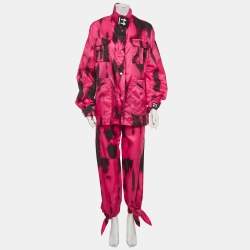 Pre Owned Off-White Pink/Black Tiger Dye Nylon Jacket and Pants Suit M/L