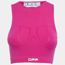 مملوكة مسبقًا Off-White Active Pink Logo Print Jersey Crop Top XS