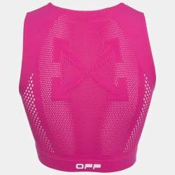 Pre Owned Off-White Active Pink Logo Print Jersey Crop Top XS