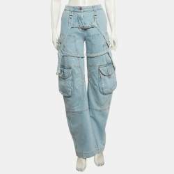 مملوكة مسبقًا Off-White Blue Denim Belt Looped Wide Leg Jeans S/ Waist 27"