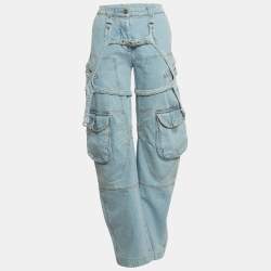 مملوكة مسبقًا Off-White Blue Denim Belt Looped Wide Leg Jeans S/ Waist 27"