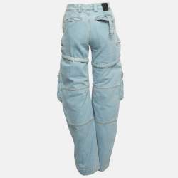 مملوكة مسبقًا Off-White Blue Denim Belt Looped Wide Leg Jeans S/ Waist 27"