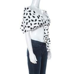 Off-White Monochrome Pois Print Oversize Off The Shoulder Crop Top M