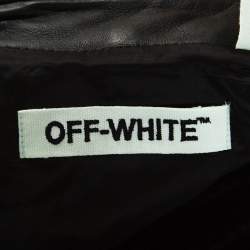 Off White Black Leather Contrast Detail Zip Front Jacket S