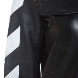Off White Black Leather Contrast Detail Zip Front Jacket S