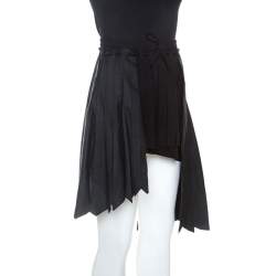 Pre Owned Off-White Black Pleated Crepe Asymmetric Skirt M