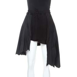 Pre Owned Off-White Black Pleated Crepe Asymmetric Skirt M