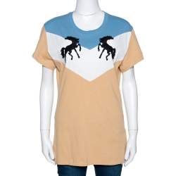 Pre Owned Off-White Tricolor Cotton Twisting Horses T Shirt L