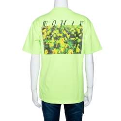 Pre Owned Off-White Fluorescent Yellow Printed Cotton T-Shirt S