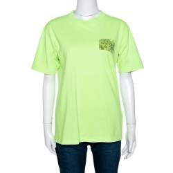 Pre Owned Off-White Fluorescent Yellow Printed Cotton T-Shirt S