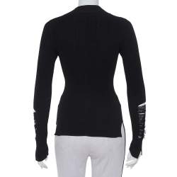Pre Owned Off-White Black Knit Frayed Sleeve Detail High Neck Jumper XS