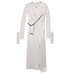 Off-White Beige Neoprene Asymmetric Draped Detail Midi Dress M