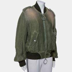 Off-White Green Cupro Washed Out Effect Zipper Front Bomber Jacket M