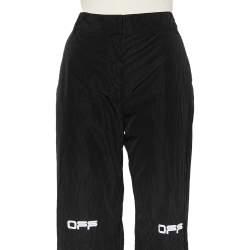 Pre Owned Off-White Black Logo Printed Synthetic Paneled Trousers L