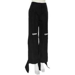 Pre Owned Off-White Black Logo Printed Synthetic Paneled Trousers L
