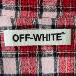 Off-White Red Checkered Wool & Cotton Button Front Oversized Long Shirt M