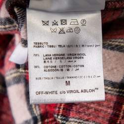 Off-White Red Checkered Wool & Cotton Button Front Oversized Long Shirt M