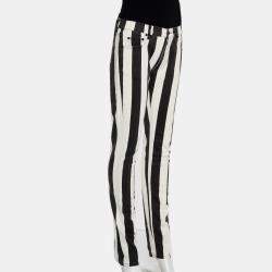 Pre Owned Off White Monochrome Striped Denim Skinny Jeans M