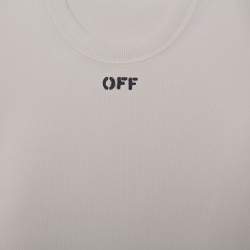 Pre Owned Off-White Beige Jersey Logo Printed Crewneck T-Shirt XS