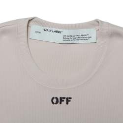 Pre Owned Off-White Beige Jersey Logo Printed Crewneck T-Shirt XS