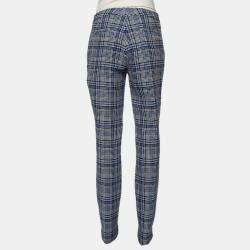 Pre Owned Off-White Blue & Grey Patterned Wool Zip Detail tapered Leg Pants M