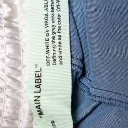 Off-White Navy Blue Velvet Contrast Trim Wide Leg Track Pants S