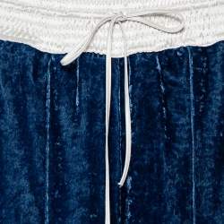Off-White Navy Blue Velvet Contrast Trim Wide Leg Track Pants S